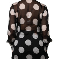 Dolce & Gabbana Black White Polka Dots Silk Long Sleeves Top