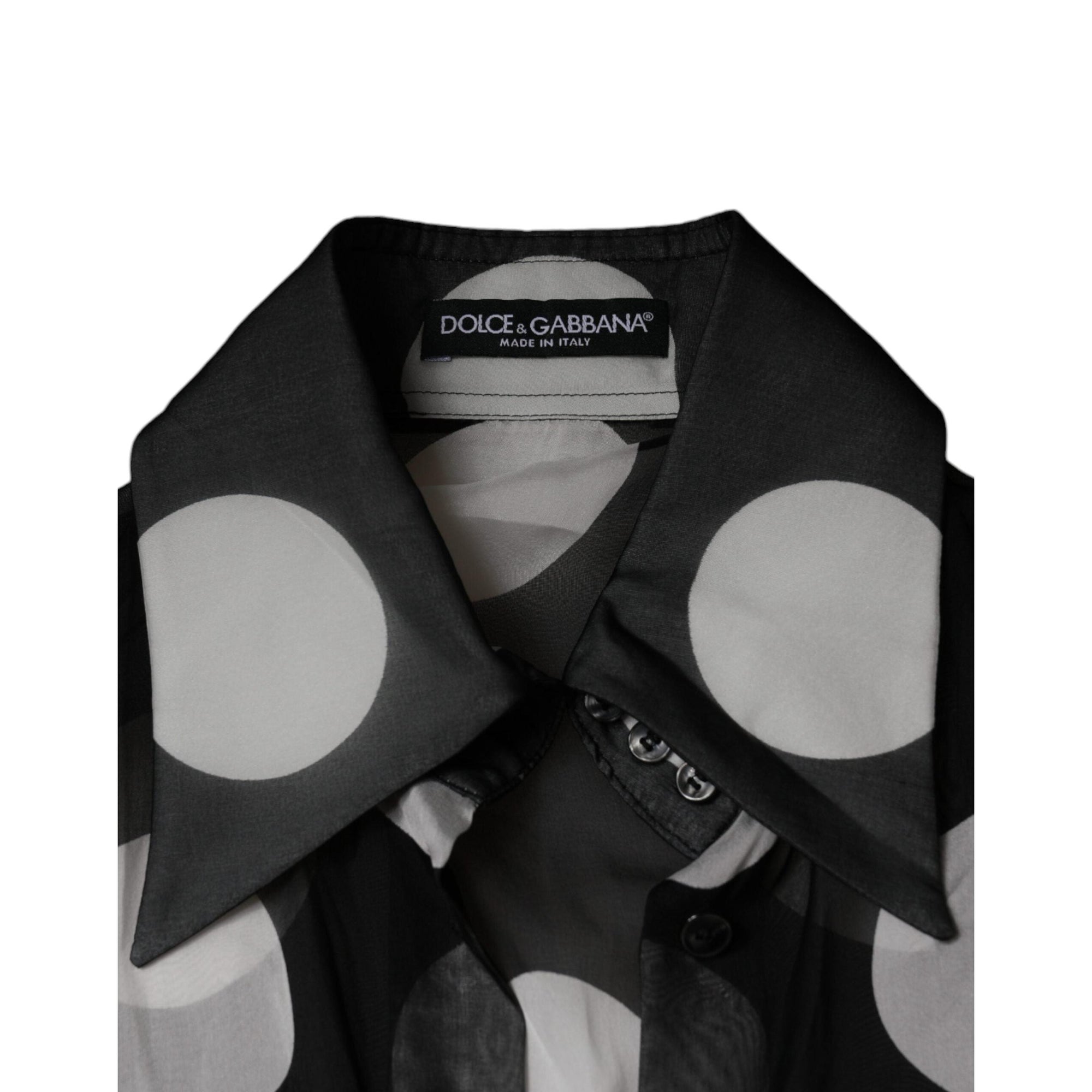 Dolce &amp; Gabbana Black White Polka Dots Silk Long Sleeves Top