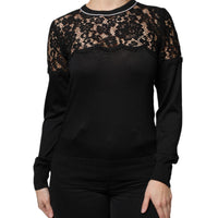 Dolce & Gabbana Black Floral Lace Silk Pullover Blouse Top