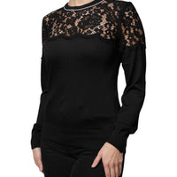 Dolce & Gabbana Black Floral Lace Silk Pullover Blouse Top