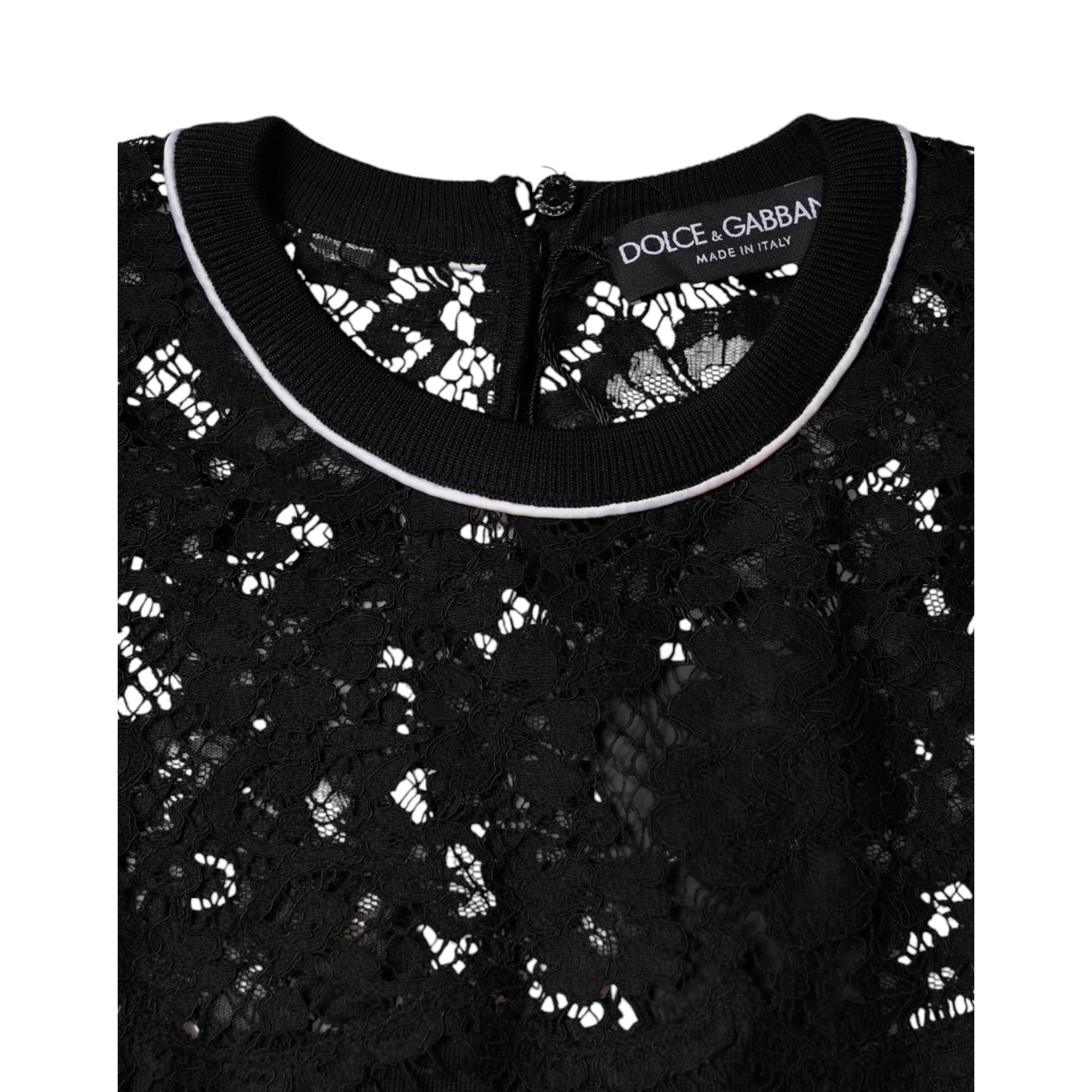 Dolce &amp; Gabbana Black Floral Lace Silk Pullover Blouse Top
