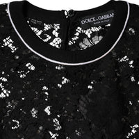 Dolce & Gabbana Black Floral Lace Silk Pullover Blouse Top