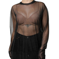 Dolce & Gabbana Black Sheer Long Sleeves Crewneck Blouse Top