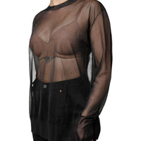 Dolce & Gabbana Black Sheer Long Sleeves Crewneck Blouse Top