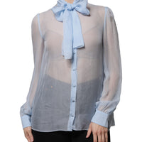 Dolce & Gabbana Blue Long Sleeve Button Down Blouse Top