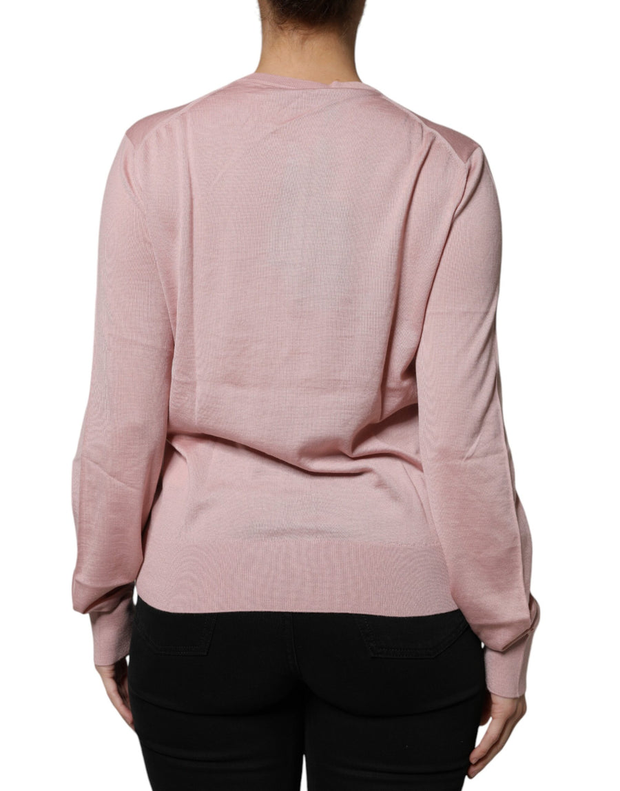 Dolce & Gabbana Pink Wool Knit Button Down Cardigan Sweater