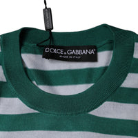 Dolce & Gabbana White Green Stripe Leaf Crew Neck T-shirt