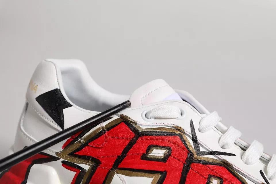 Dolce &amp; Gabbana White Daymaster Hand Painted Sneakers Shoes