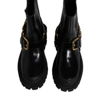 Dolce & Gabbana Black Leather Slip On Stretch Trekking Boots Shoes