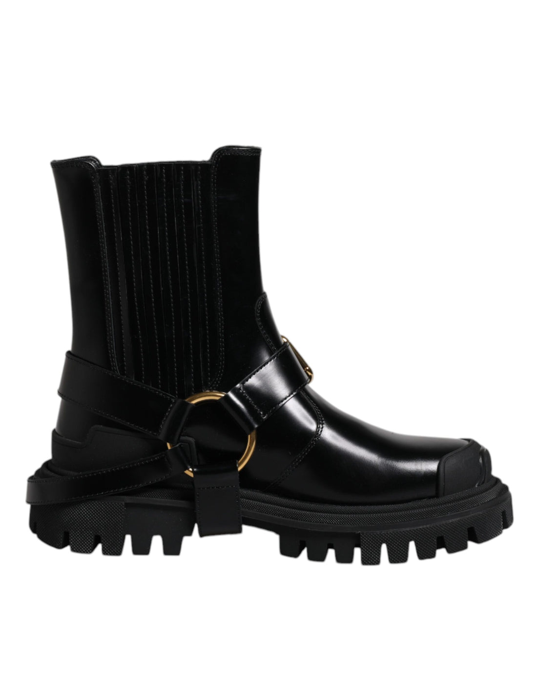 Dolce & Gabbana Black Leather Slip On Stretch Trekking Boots Shoes