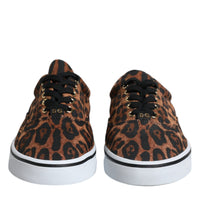 Dolce & Gabbana Brown Leopard Logo Print Cotton Sneakers Shoes