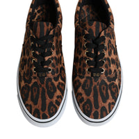 Dolce & Gabbana Brown Leopard Logo Print Cotton Sneakers Shoes