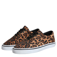 Dolce & Gabbana Brown Leopard Logo Print Cotton Sneakers Shoes