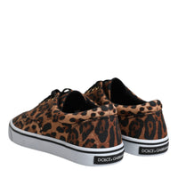 Dolce & Gabbana Brown Leopard Logo Print Cotton Sneakers Shoes