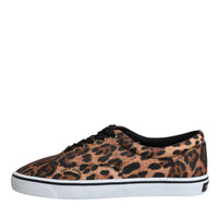 Dolce & Gabbana Brown Leopard Logo Print Cotton Sneakers Shoes