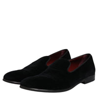 Dolce & Gabbana Black Velvet Loafers Formal Men Dress Shoes