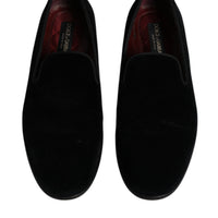 Dolce & Gabbana Black Velvet Loafers Formal Men Dress Shoes