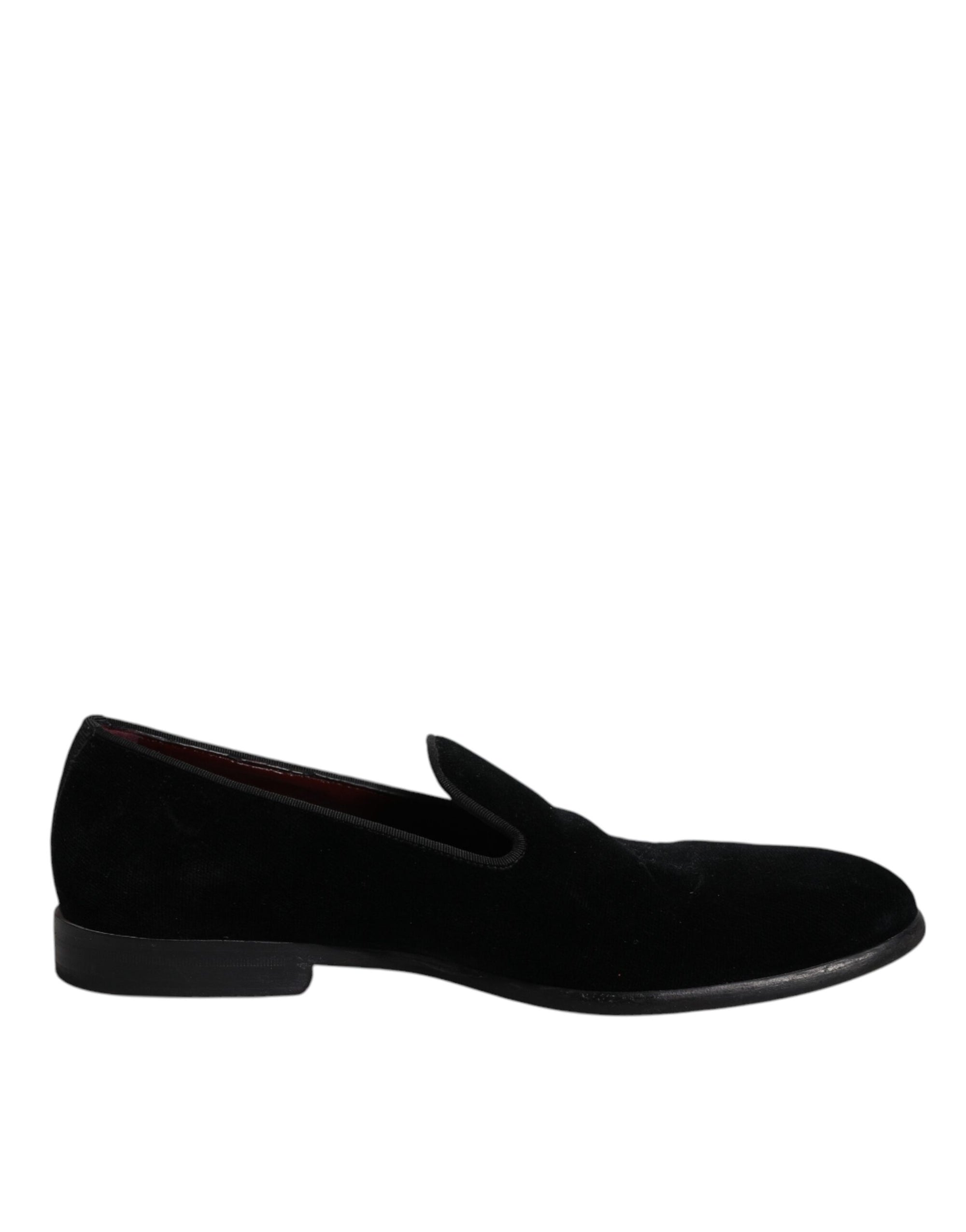 Dolce &amp; Gabbana Black Velvet Loafers Formal Men Dress Shoes
