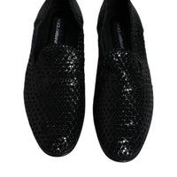 Dolce & Gabbana Black Woven Leather Slip On Loafers Shoes