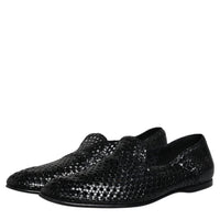 Dolce & Gabbana Black Woven Leather Slip On Loafers Shoes