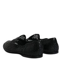 Dolce & Gabbana Black Woven Leather Slip On Loafers Shoes