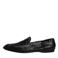 Dolce & Gabbana Black Woven Leather Slip On Loafers Shoes