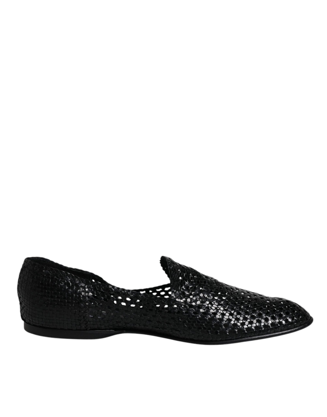 Dolce & Gabbana Black Woven Leather Slip On Loafers Shoes