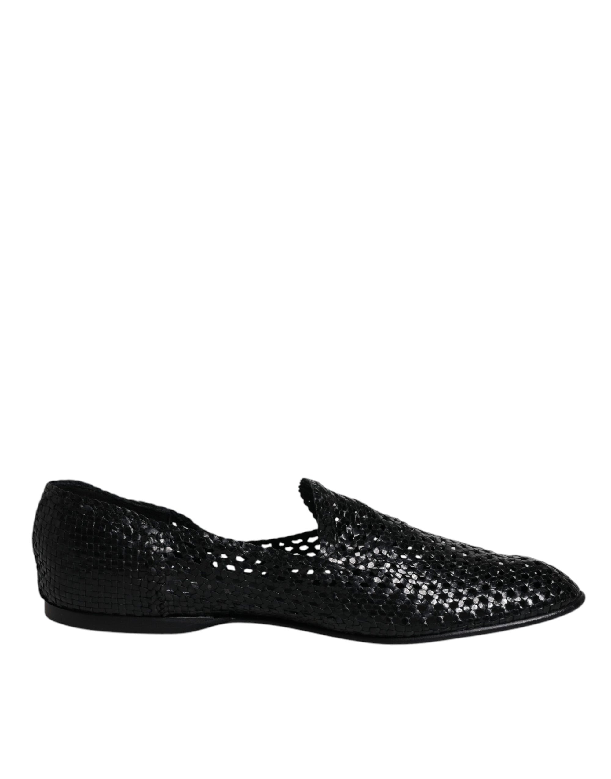 Dolce &amp; Gabbana Black Woven Leather Slip On Loafers Shoes