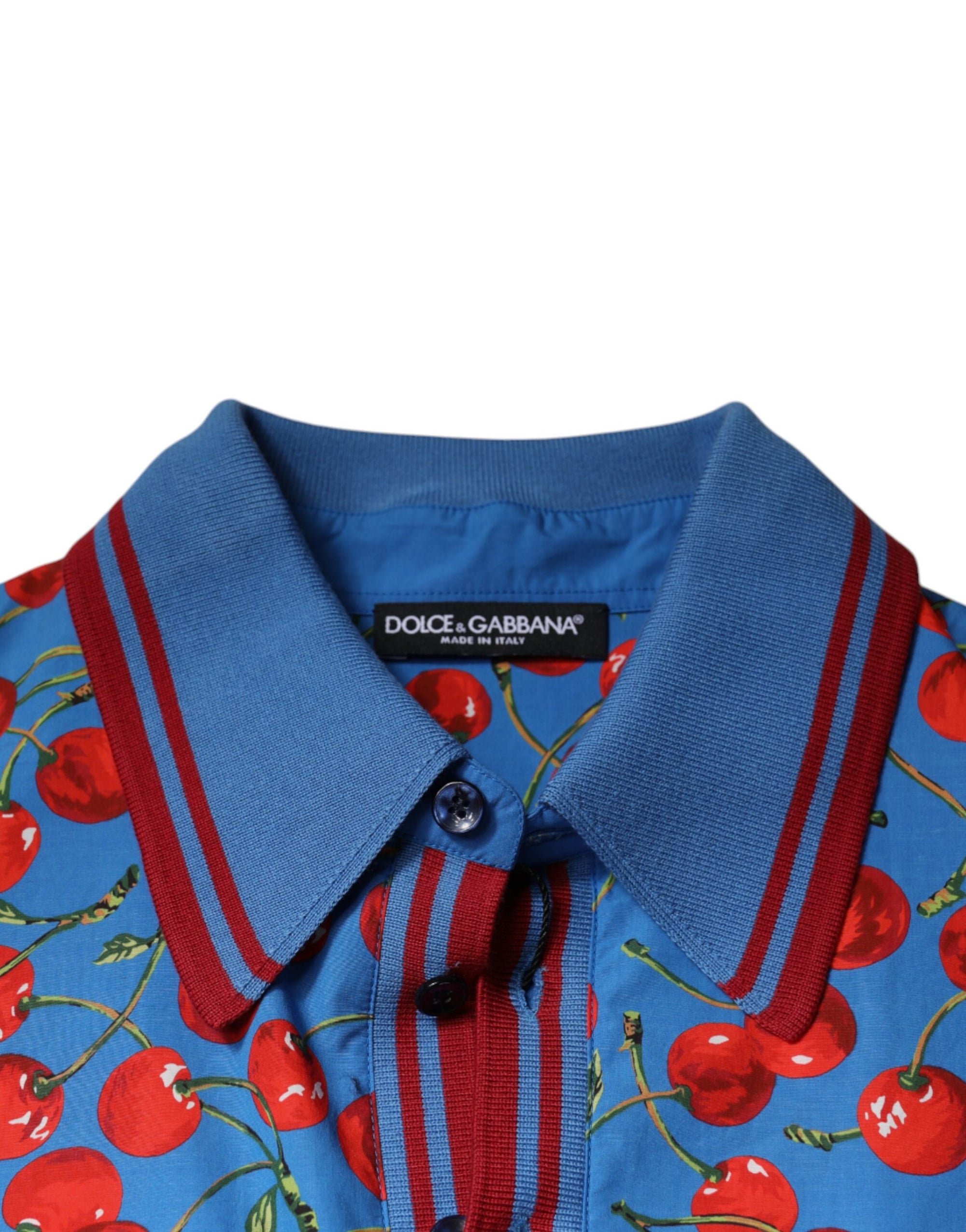 Dolce &amp; Gabbana Blue Cherry Cotton Collared Men Polo T-shirt