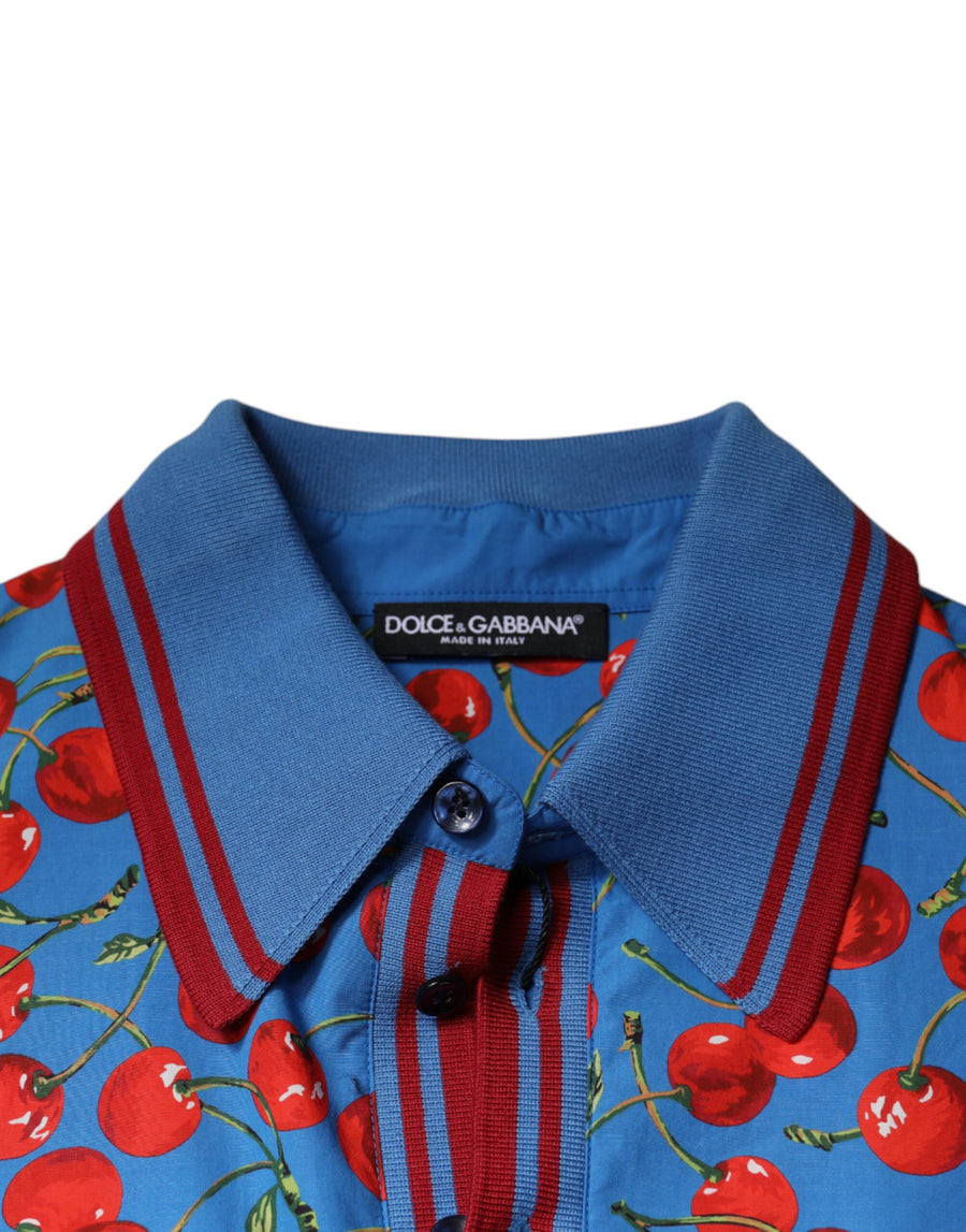 Dolce & Gabbana Blue Cherry Cotton Collared Men Polo T-shirt