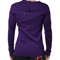 Dolce & Gabbana Purple Cotton Round Neck Pullover Men Sweater