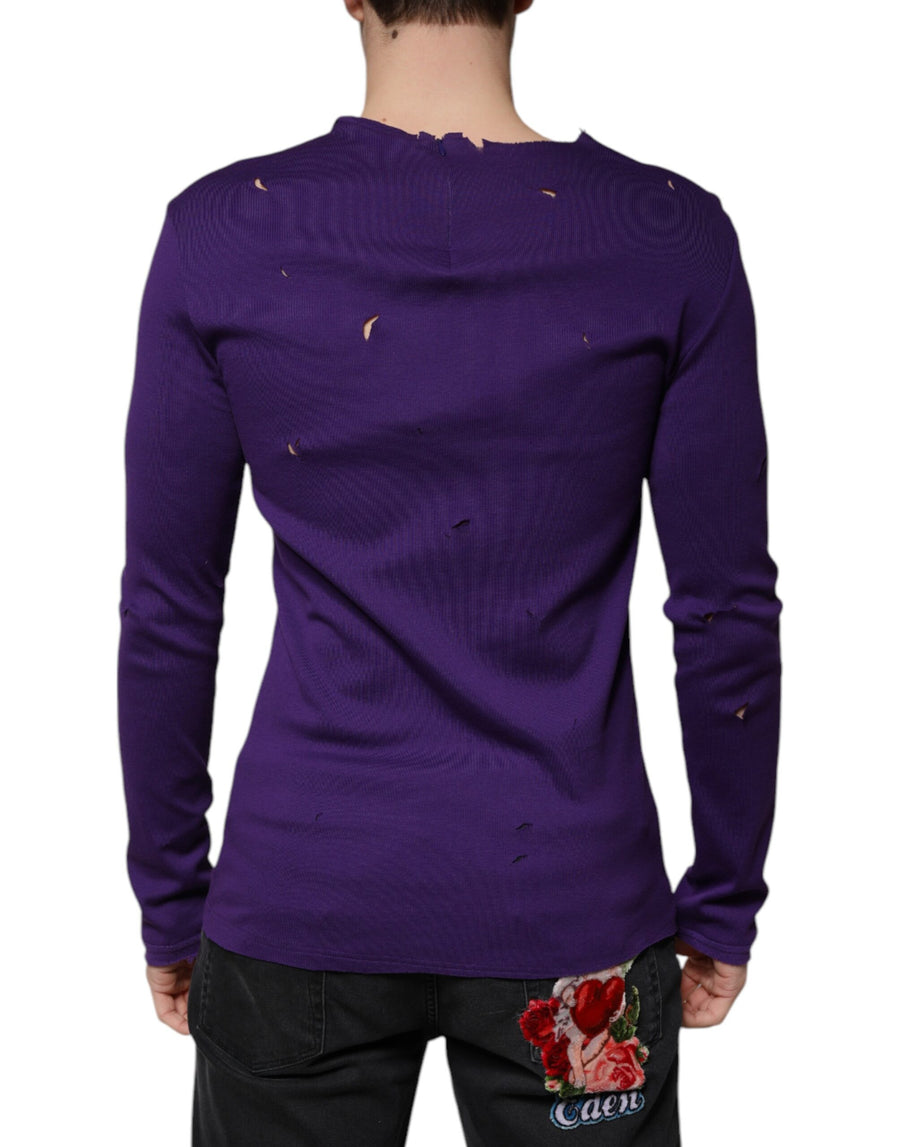 Dolce & Gabbana Purple Cotton Round Neck Pullover Men Sweater