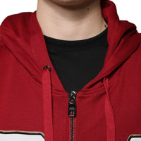 Dolce & Gabbana Red Cotton Hooded Zip Sweatshirt Sweater