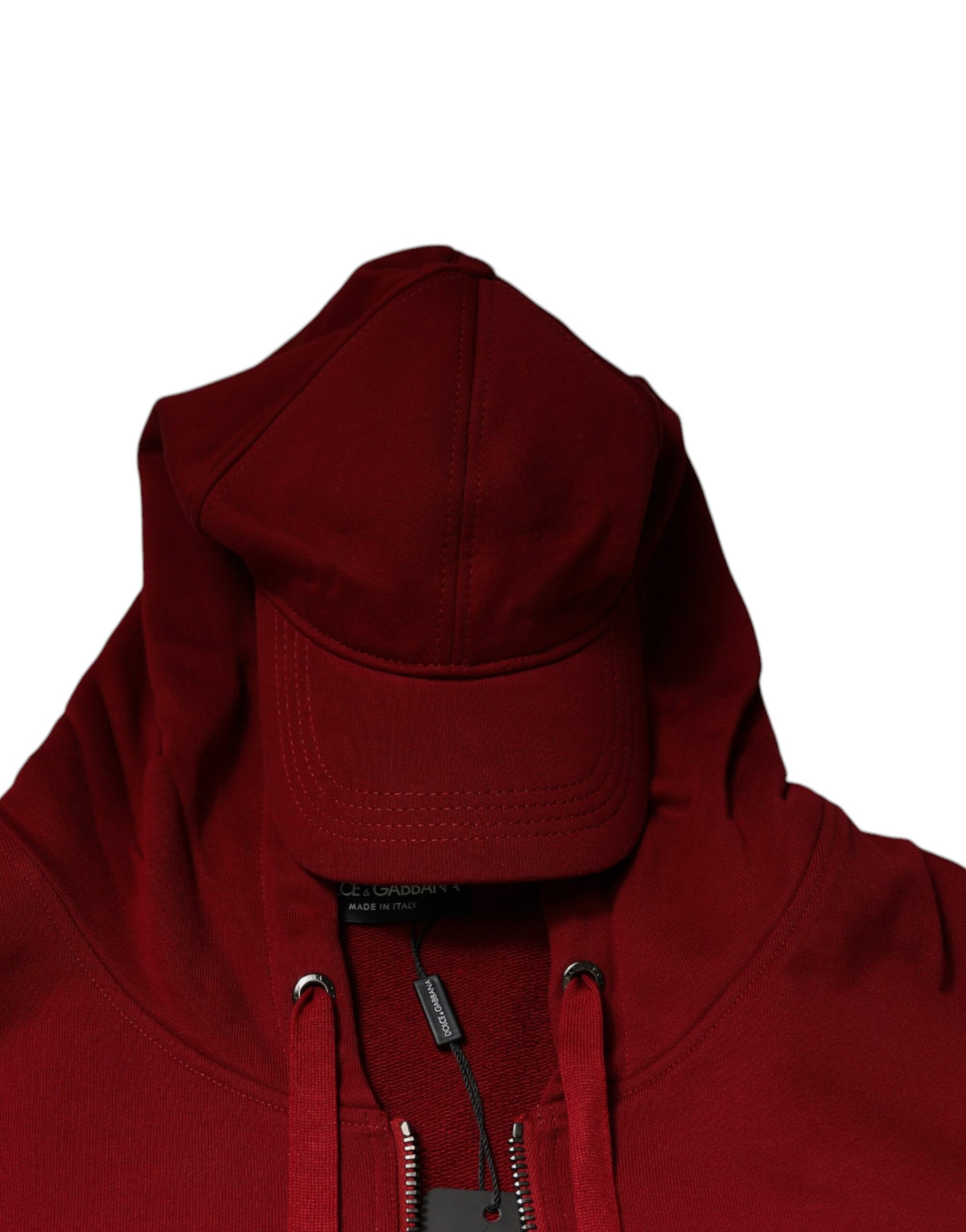Dolce &amp; Gabbana Red Cotton Hooded Zip Sweatshirt Sweater