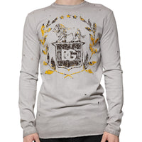 Dolce & Gabbana Gray Printed Cotton Crewneck Pullover Sweater