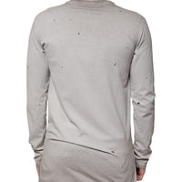 Dolce & Gabbana Gray Printed Cotton Crewneck Pullover Sweater