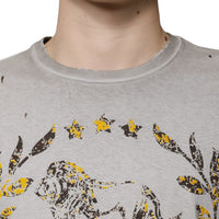 Dolce & Gabbana Gray Printed Cotton Crewneck Pullover Sweater