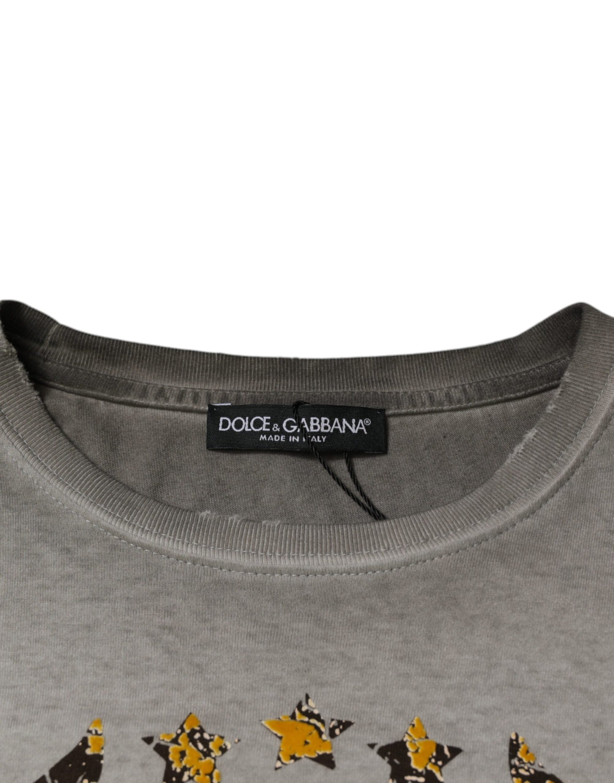Dolce &amp; Gabbana Gray Printed Cotton Crewneck Pullover Sweater