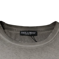 Dolce & Gabbana Gray Printed Cotton Crewneck Pullover Sweater