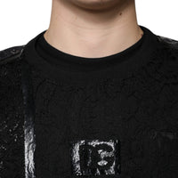 Dolce & Gabbana Black Nylon Floral Lace Crew Neck T-shirt