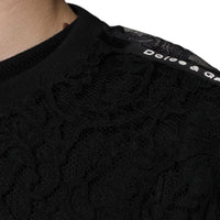 Dolce & Gabbana Black Nylon Floral Lace Crew Neck T-shirt