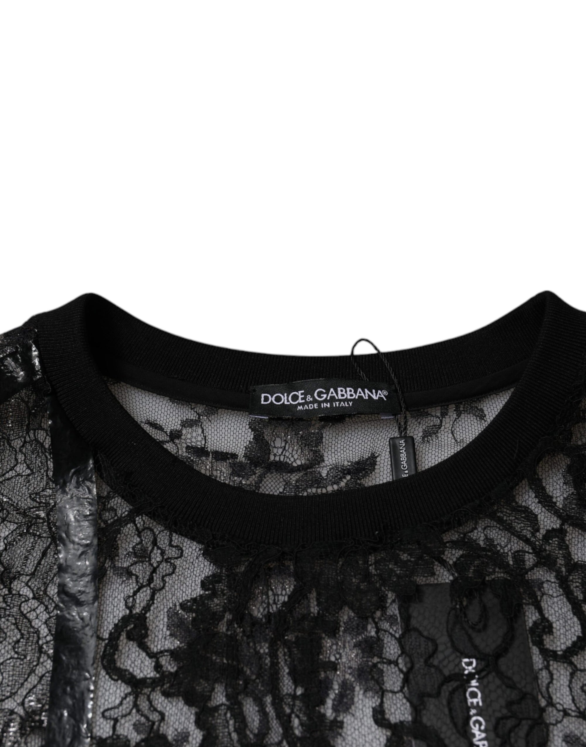 Dolce &amp; Gabbana Black Nylon Floral Lace Crew Neck T-shirt