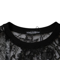 Dolce & Gabbana Black Nylon Floral Lace Crew Neck T-shirt