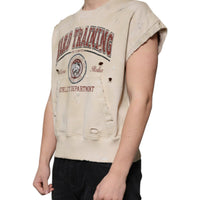 Dolce & Gabbana Beige Cotton Crew Neck Sleeveless T-shirt