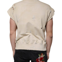 Dolce & Gabbana Beige Cotton Crew Neck Sleeveless T-shirt