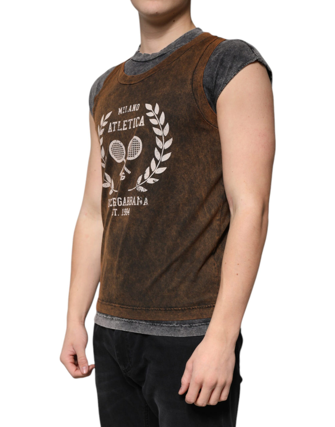 Dolce & Gabbana Brown Cotton Crew Neck Sleeveless T-shirt