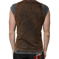 Dolce & Gabbana Brown Cotton Crew Neck Sleeveless T-shirt