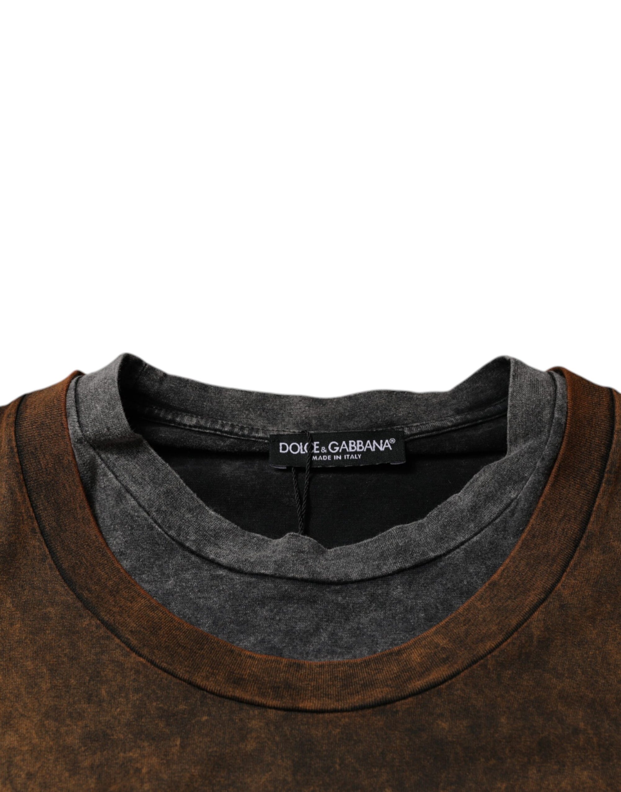 Dolce &amp; Gabbana Brown Cotton Crew Neck Sleeveless T-shirt