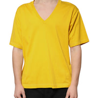 Dolce & Gabbana Yellow Cotton V-neck Short Sleeves T-shirt