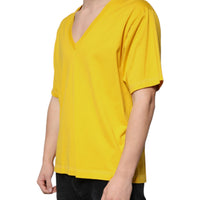 Dolce & Gabbana Yellow Cotton V-neck Short Sleeves T-shirt